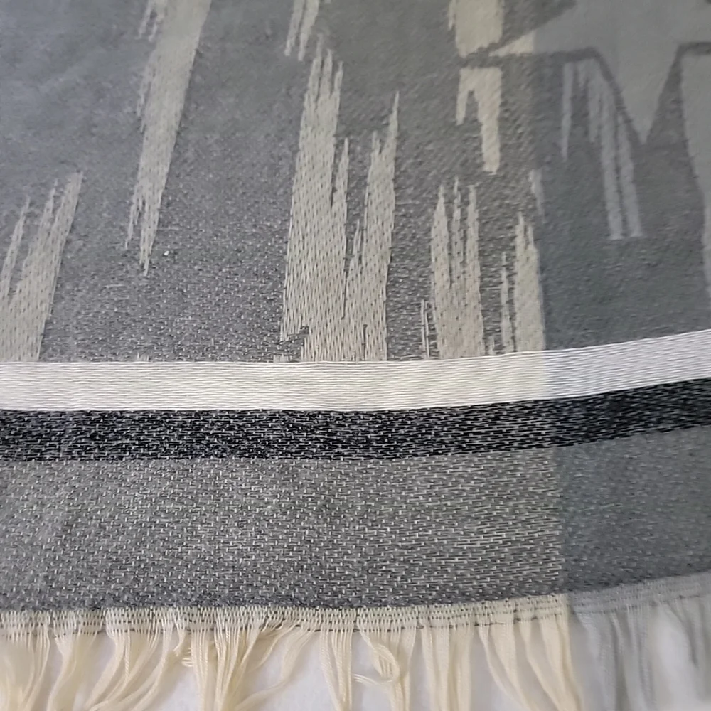 Gray White Stars & Stripes W/ Fringe Accent Rectangle Scarf